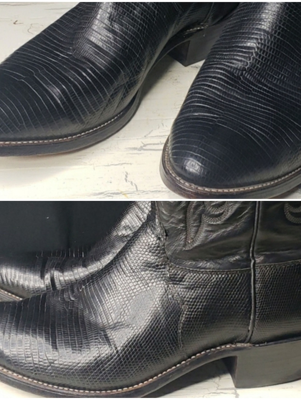 Justin 'Teju Lizard' Cowboy Boots Style J 90250 in Black - Men's 10.5 EE - Picture 8 of 16